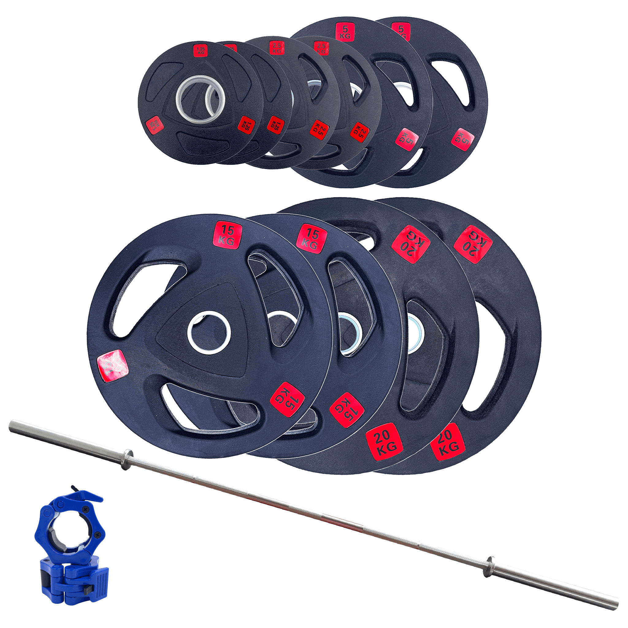 87.5kg Rubber Tri-Grip Type-A Weight Plates and 2.2m Powerlifting Bar ...