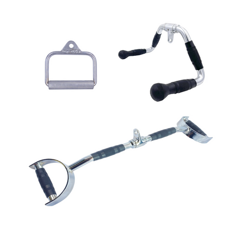 Cable Attachment Pack B - Stirrup, Multi-Purpose bar, Rubber Lat Pulldown D-Handle